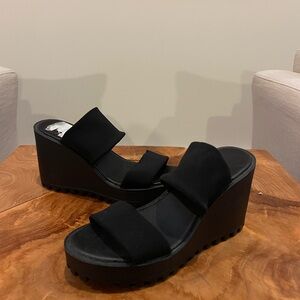 Madden Girl Black Double-Strap Wedge Slides